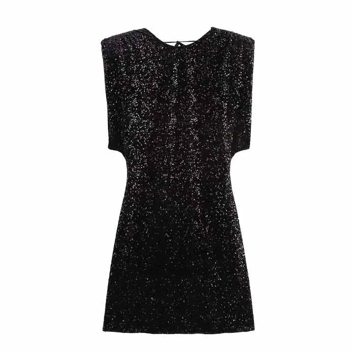 فستان قصير مخملي مزين بالترتر ,Short velvet dress decorated with sequins