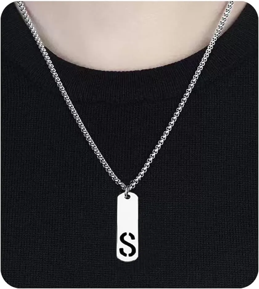    , Silver Initial Pendant Necklaces for Men Gifts for Boyfriend Him Teenage Brother Jewelry