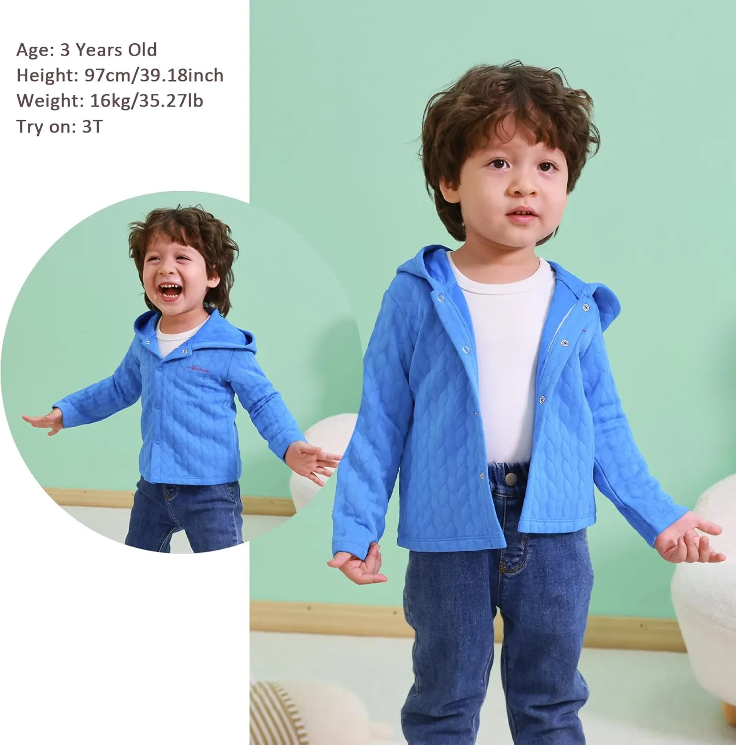 100% Cotton Baby Fall Hoodies Jacket, Comfortable Soft and Warm Baby Spring Jacket,0-24Months Solid-Coloured Coat