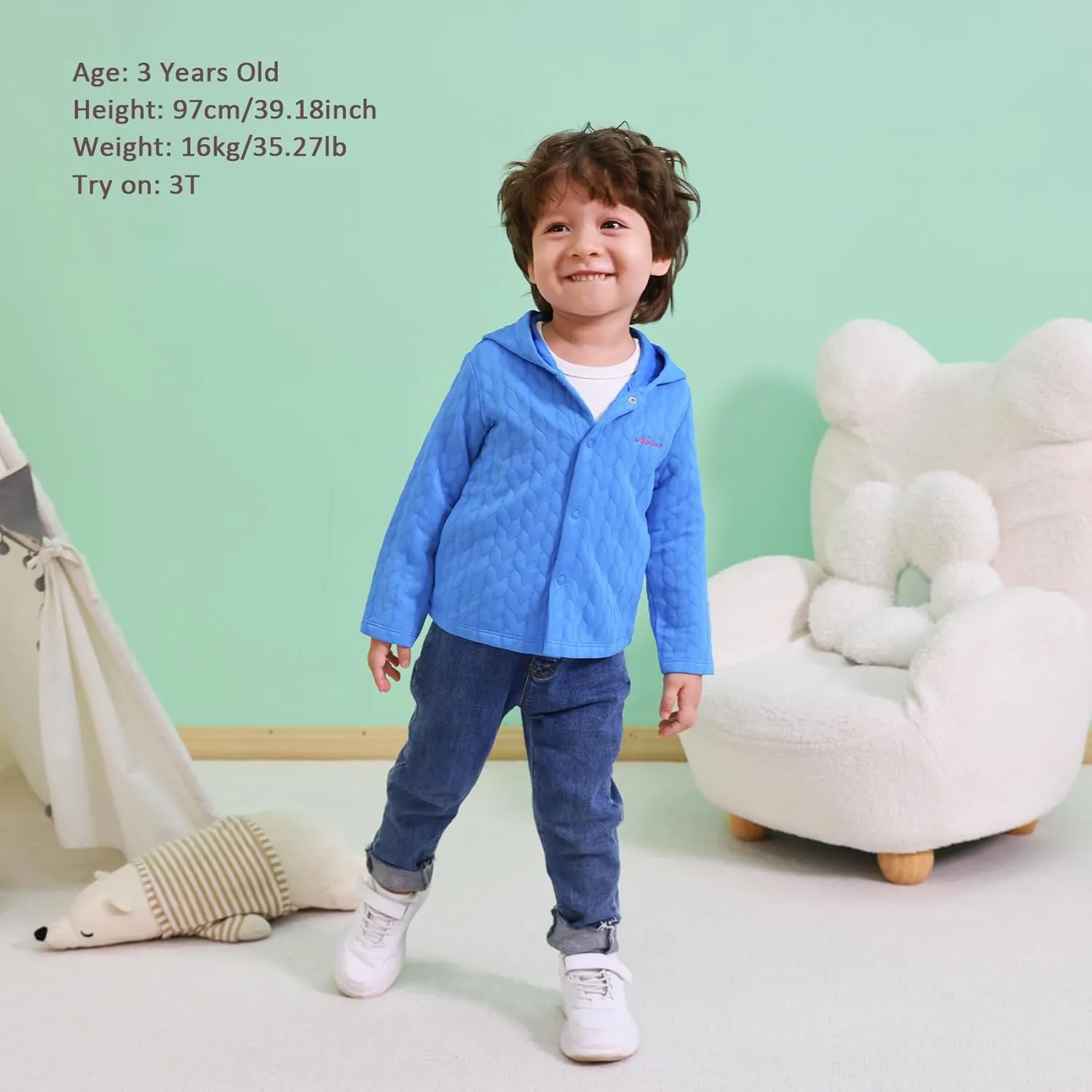 100% Cotton Baby Fall Hoodies Jacket, Comfortable Soft and Warm Baby Spring Jacket,0-24Months Solid-Coloured Coat