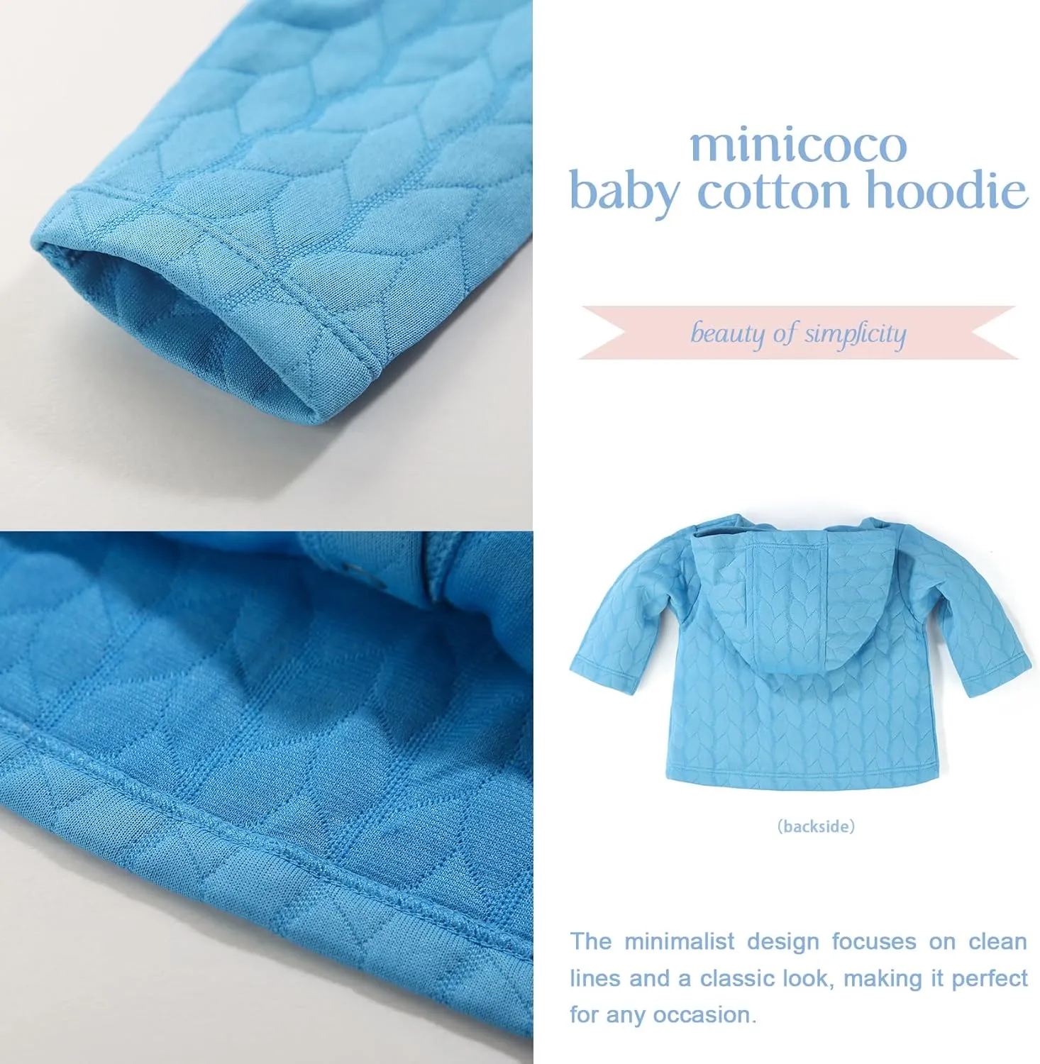 100% Cotton Baby Fall Hoodies Jacket, Comfortable Soft and Warm Baby Spring Jacket,0-24Months Solid-Coloured Coat
