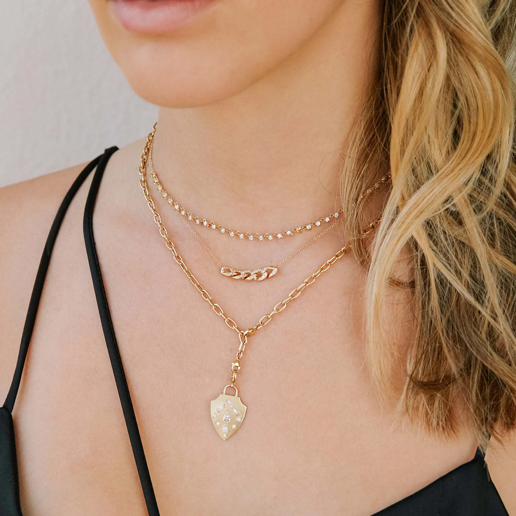 14k 5 Pavé Diamond Large Curb Link Necklace