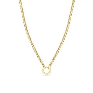 14k Gold Large Box Chain Round Enhancer Necklace