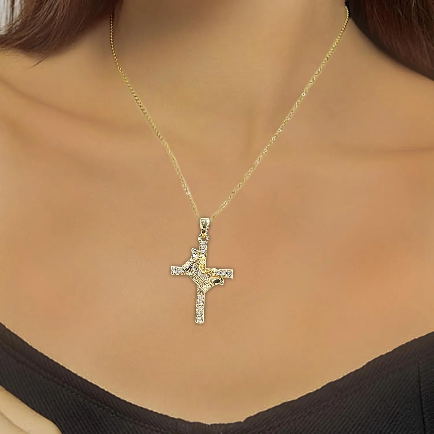 14K Gold Plated Cubic Zirconia Cross Necklace for Women,Cross Faith Pendant Necklaces