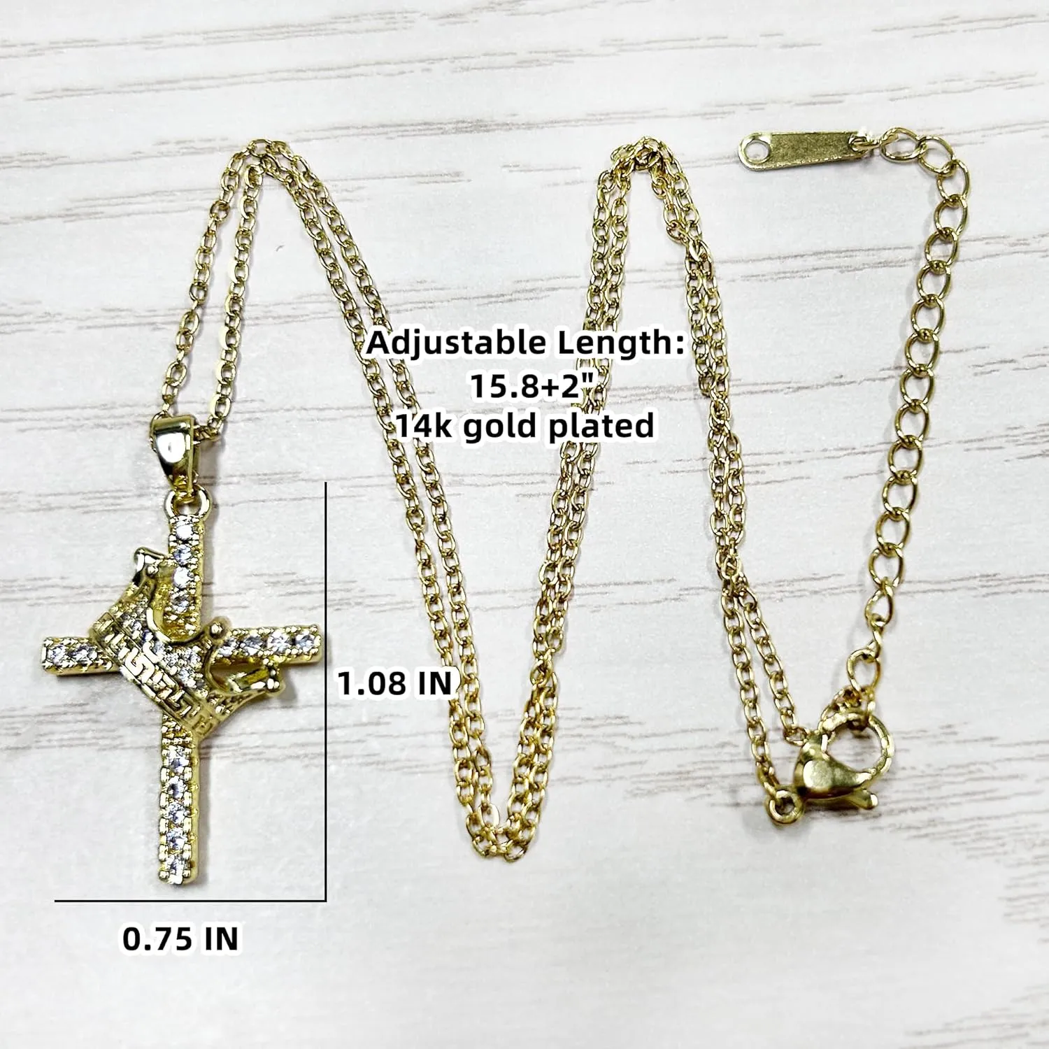 14K Gold Plated Cubic Zirconia Cross Necklace for Women,Cross Faith Pendant Necklaces