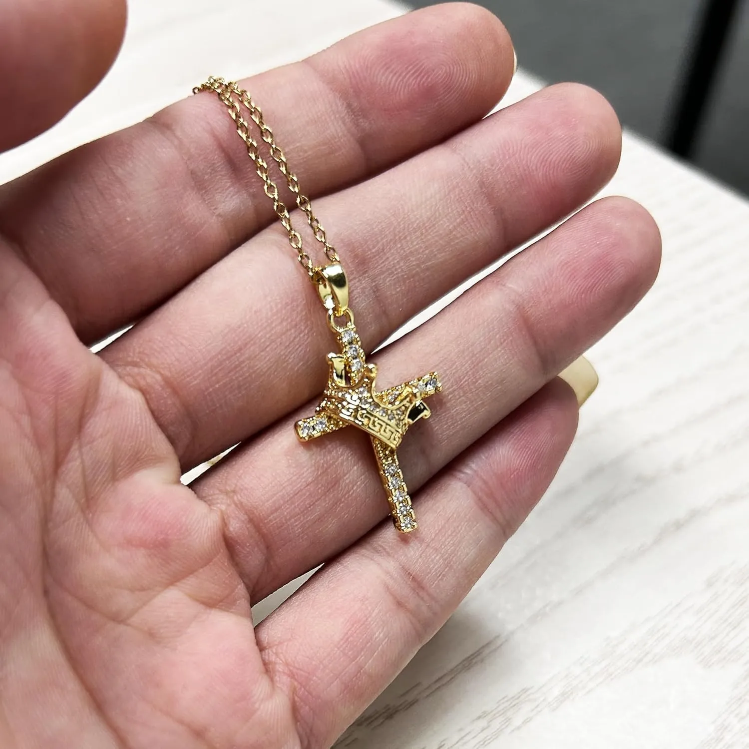 14K Gold Plated Cubic Zirconia Cross Necklace for Women,Cross Faith Pendant Necklaces