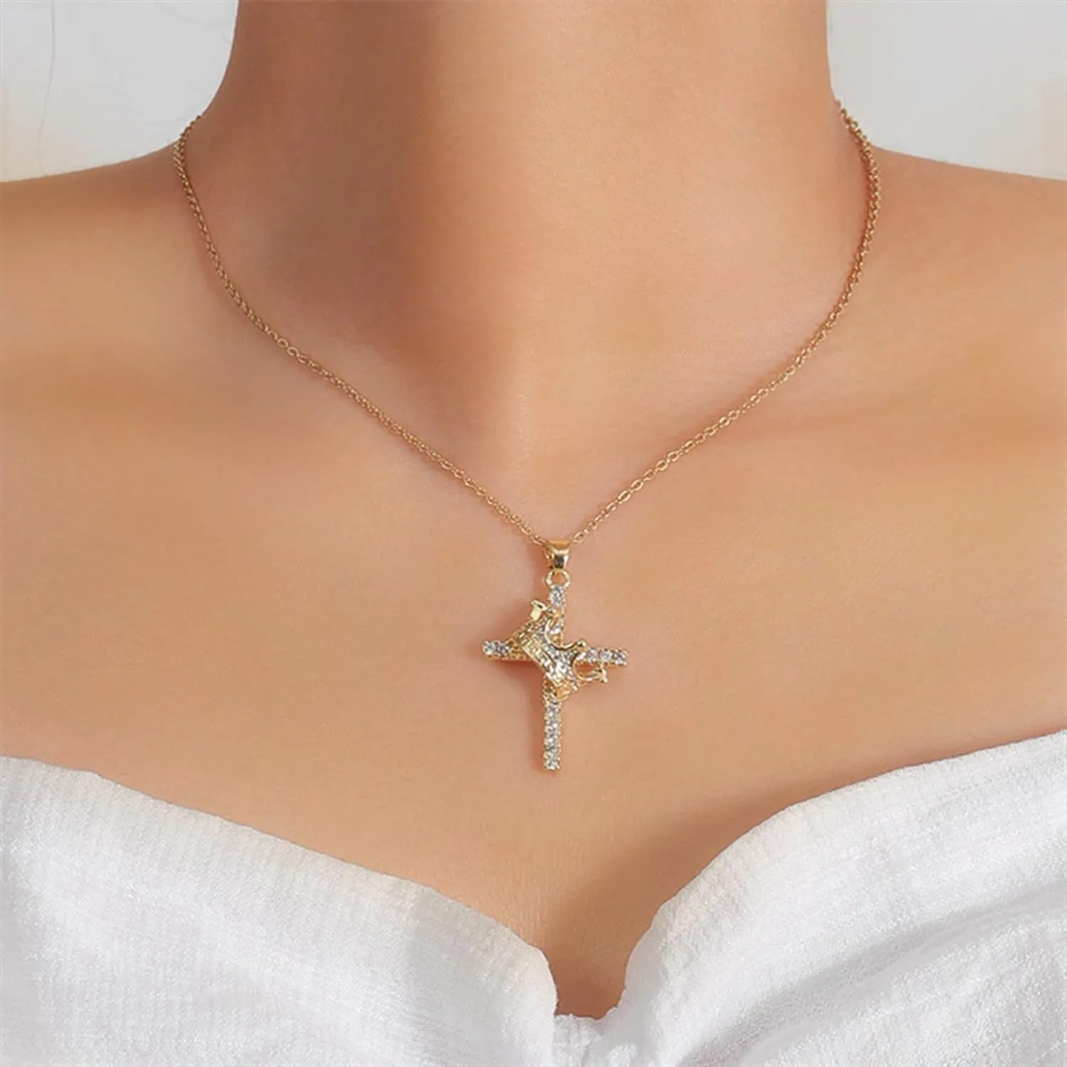 14K Gold Plated Cubic Zirconia Cross Necklace for Women,Cross Faith Pendant Necklaces