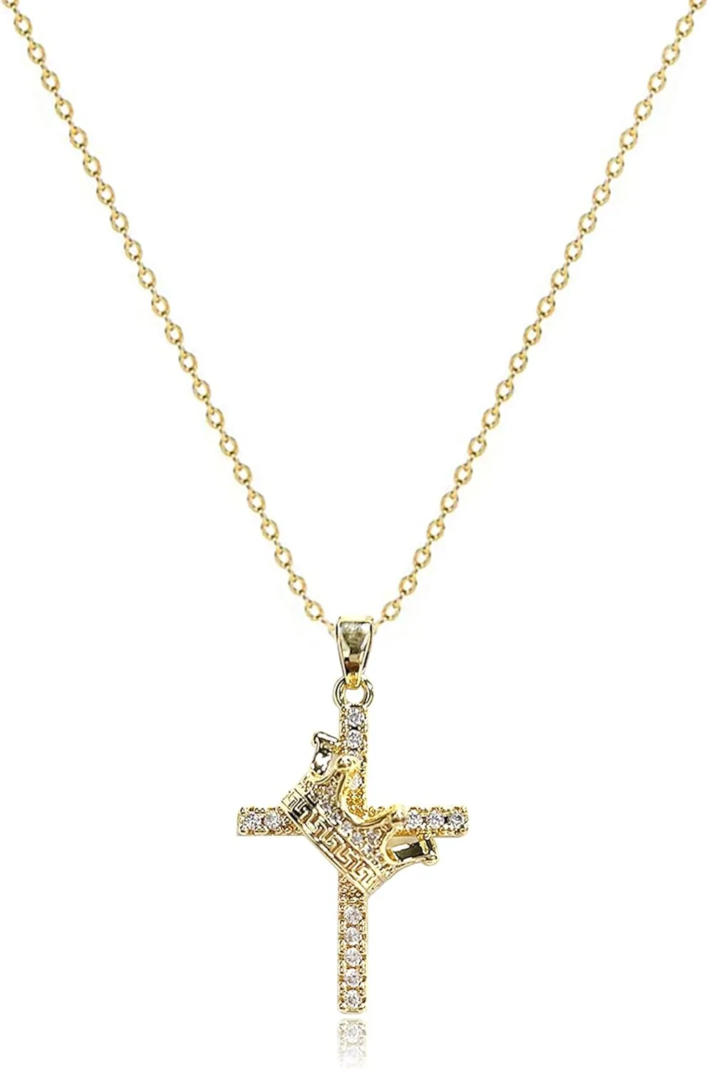 14K Gold Plated Cubic Zirconia Cross Necklace for Women,Cross Faith Pendant Necklaces