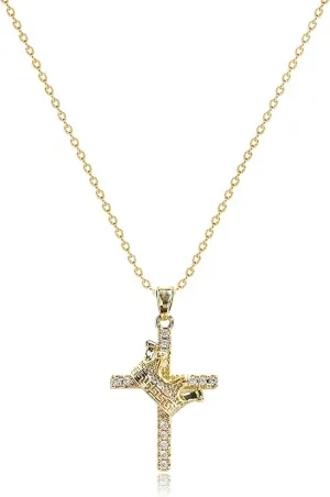 14K Gold Plated Cubic Zirconia Cross Necklace for Women,Cross Faith Pendant Necklaces