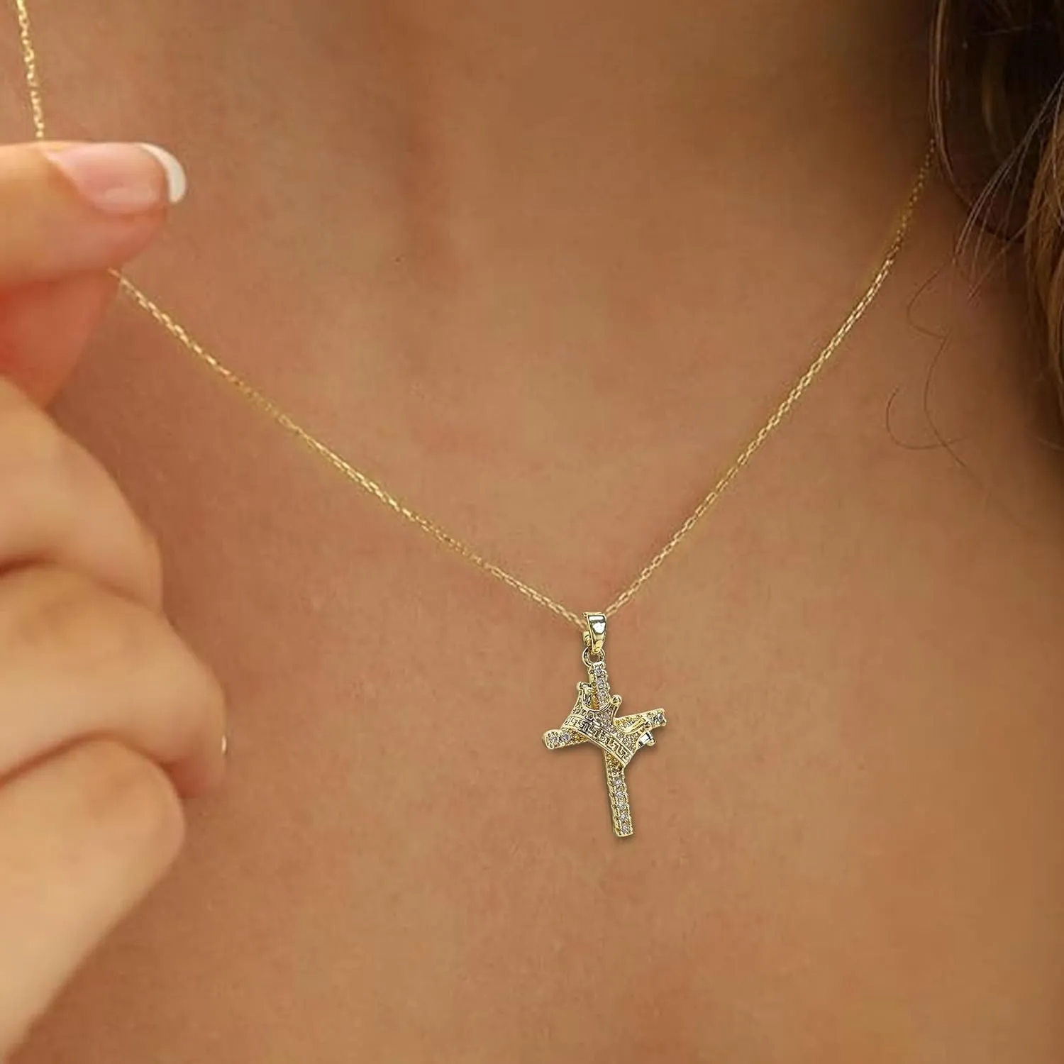 14K Gold Plated Cubic Zirconia Cross Necklace for Women,Cross Faith Pendant Necklaces