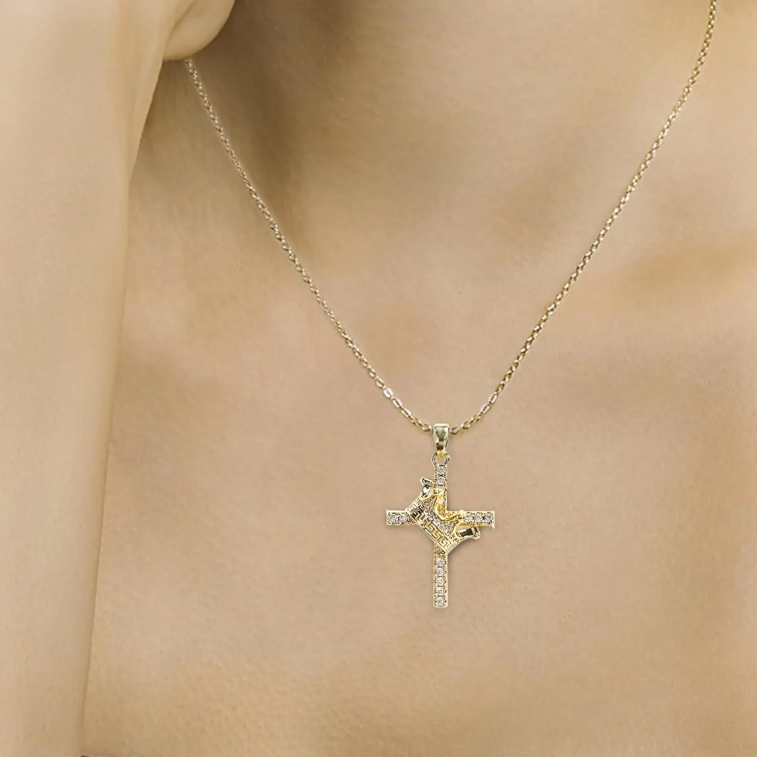 14K Gold Plated Cubic Zirconia Cross Necklace for Women,Cross Faith Pendant Necklaces