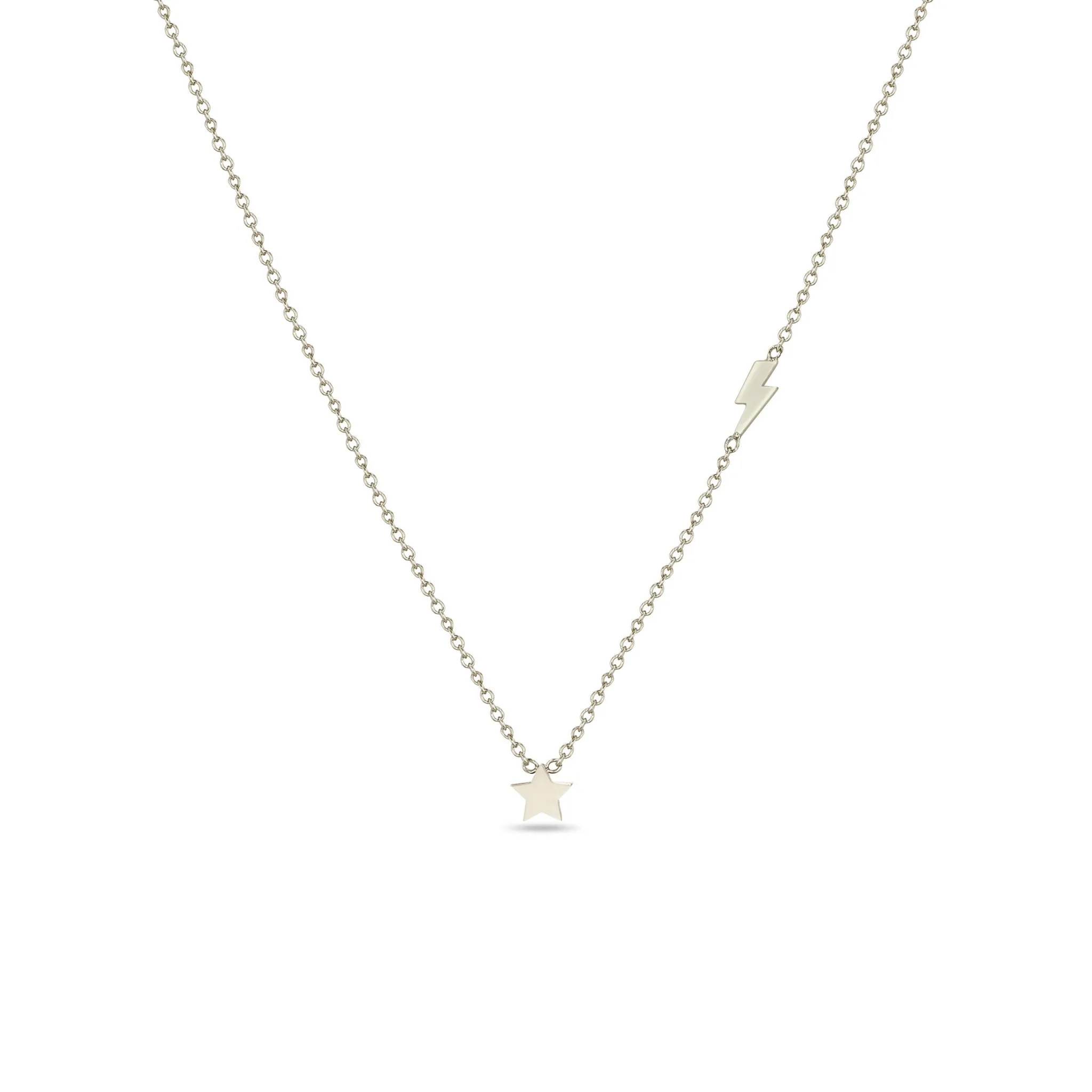 14k Itty Bitty Star Necklace with Off-Set Lightning Bolt