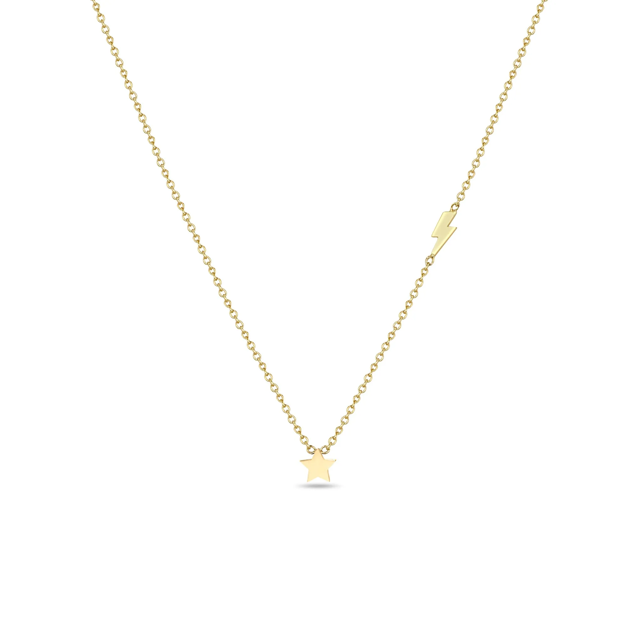 14k Itty Bitty Star Necklace with Off-Set Lightning Bolt
