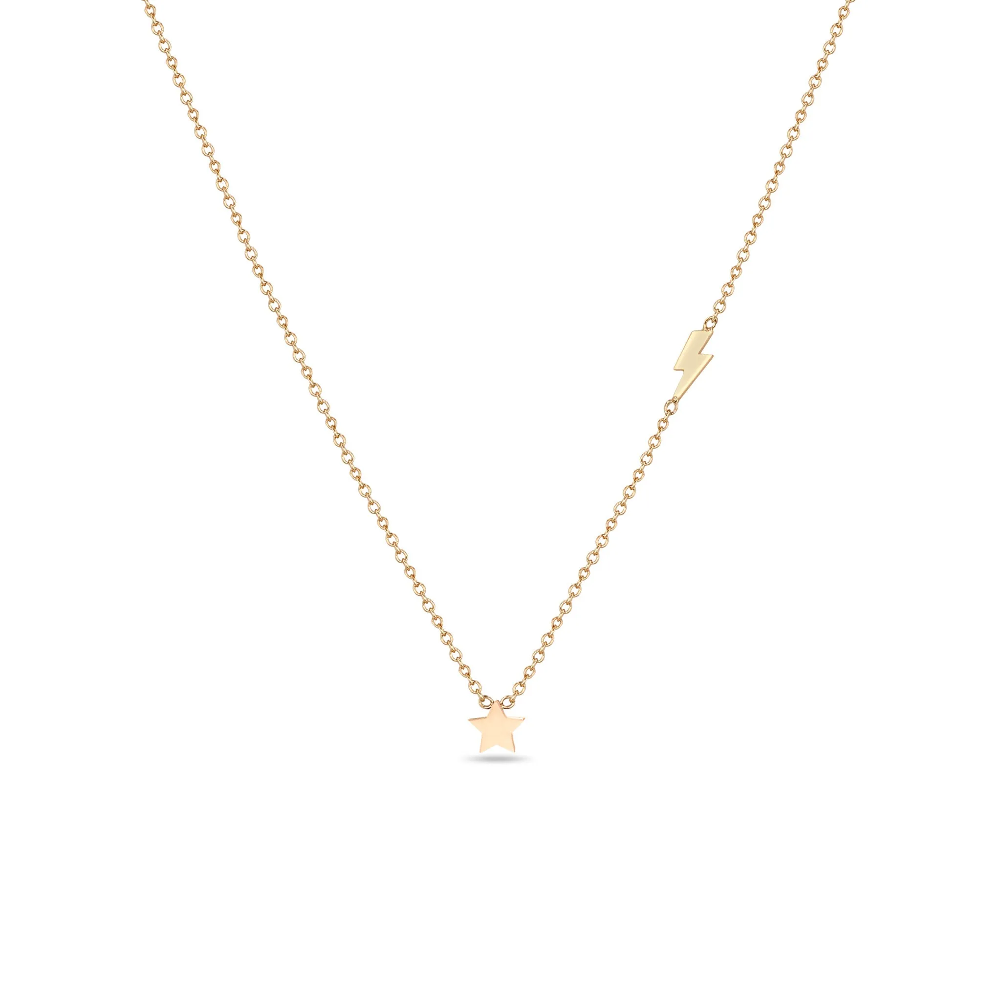 14k Itty Bitty Star Necklace with Off-Set Lightning Bolt