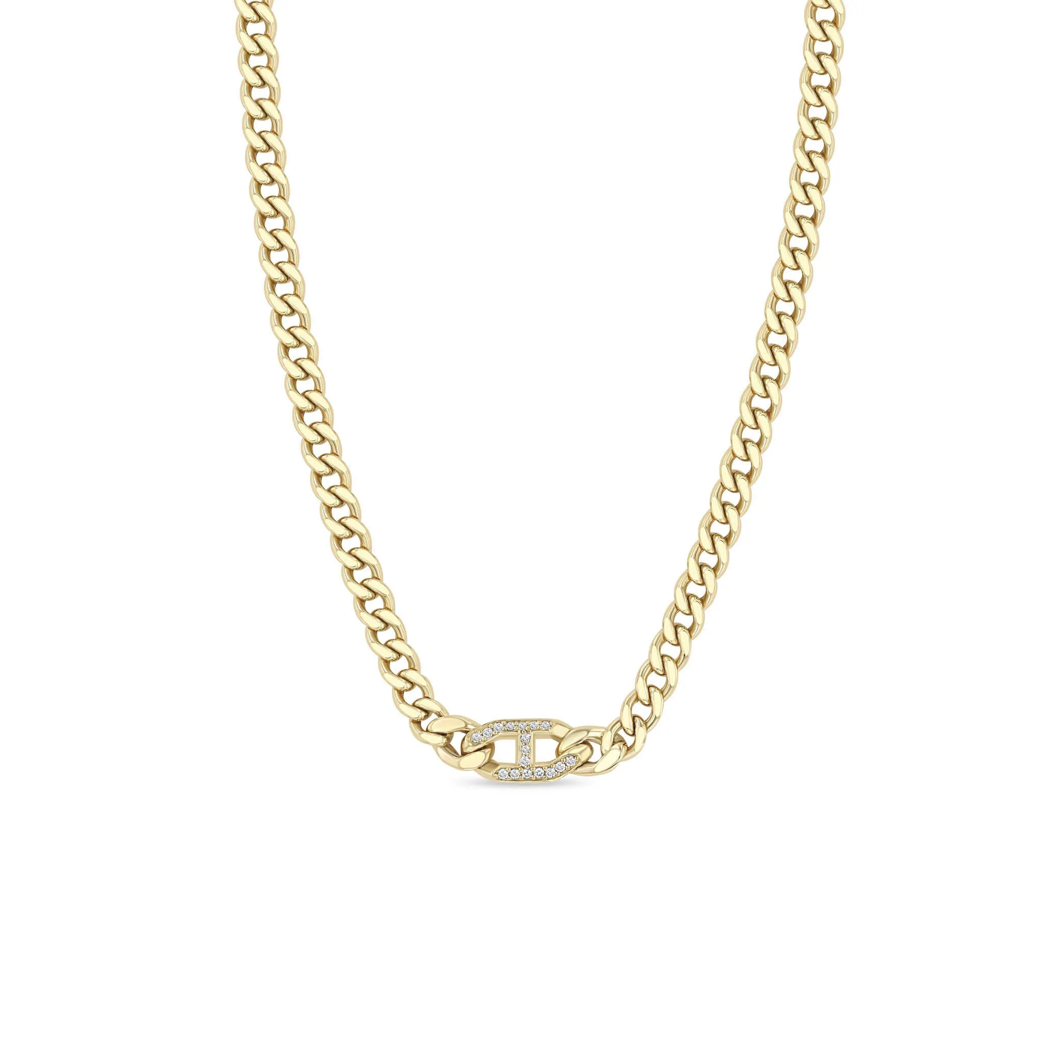 14k Pavé Diamond Mariner Link Medium Curb Chain Necklace