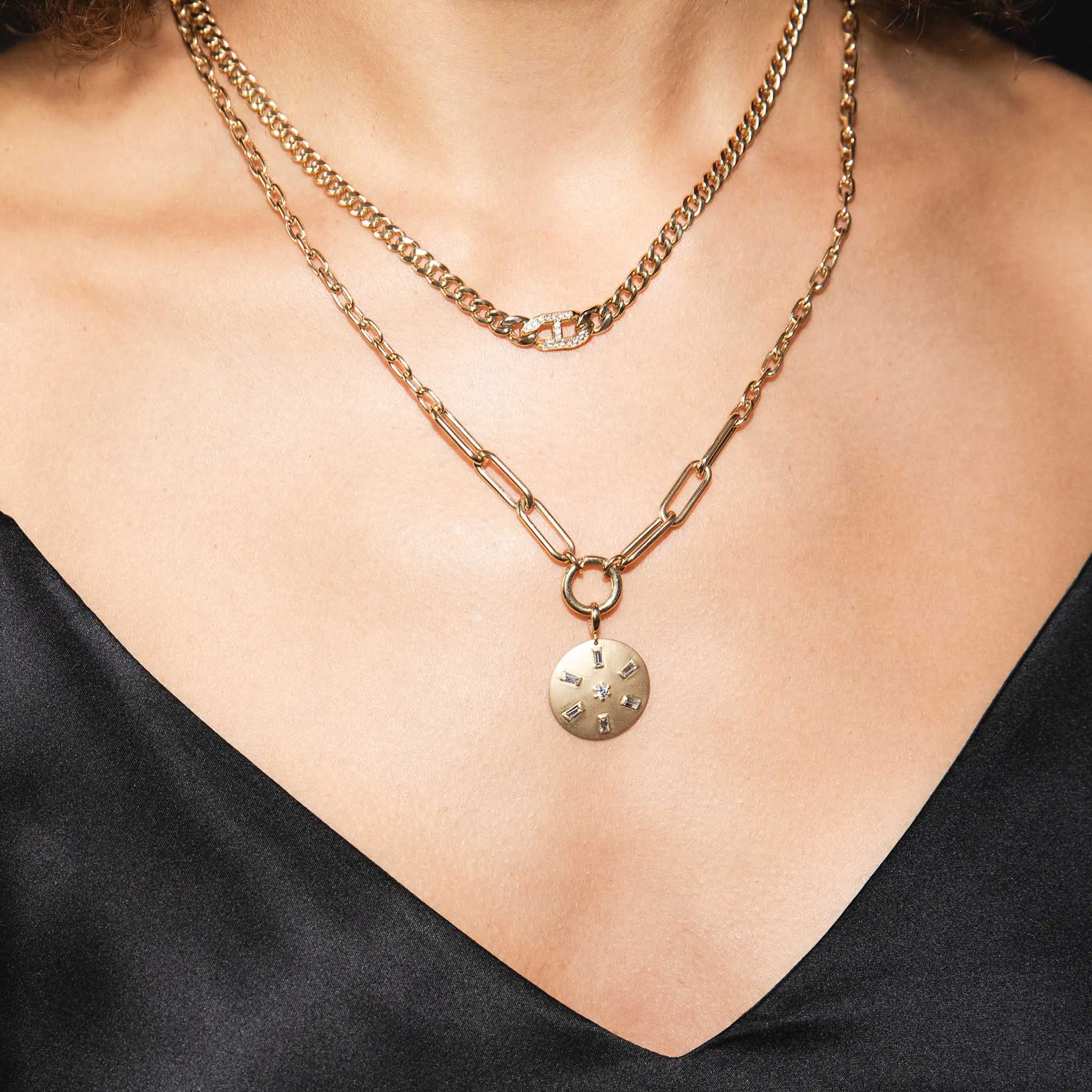 14k Pavé Diamond Mariner Link Medium Curb Chain Necklace
