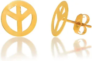 14k Solid Yellow Gold Peace Sign Post Stud Earrings