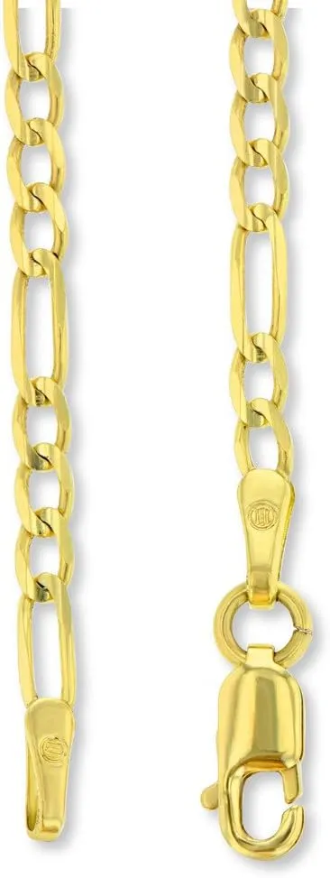 14K Yellow Gold Plain Religious Cross Pendant with Cable, Curb, or Figaro Chain Necklaces