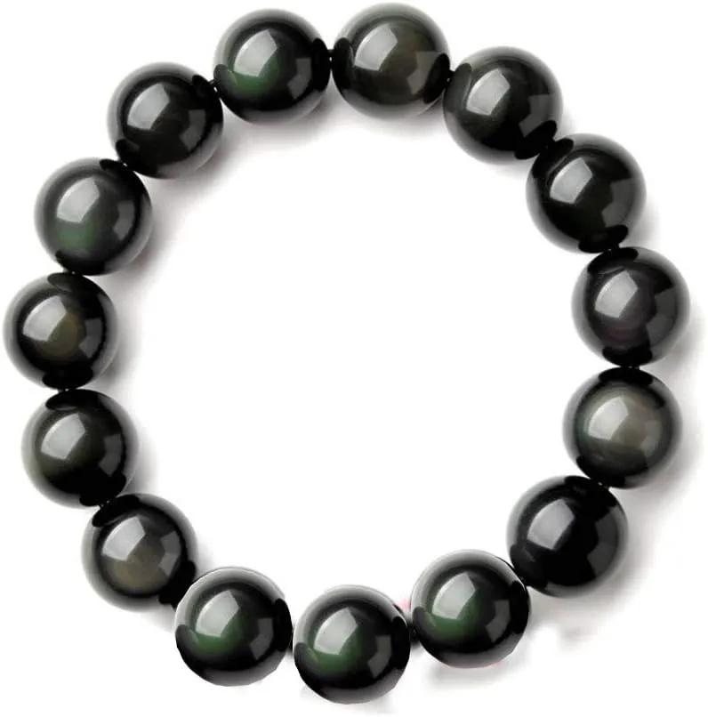 16MM Rainbow Eyes Obsidian Bracelet Talisem Prayer Stone Amulet