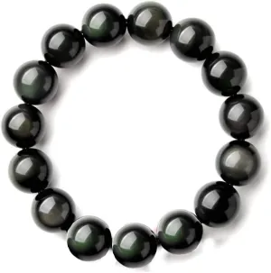 16MM Rainbow Eyes Obsidian Bracelet Talisem Prayer Stone Amulet