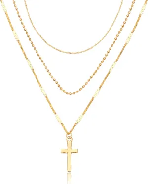 18K Gold Plated Cross Necklace Cross Layered Necklaces Layered Gold Cross Pendant Necklace Women Gold Jewelry for Women