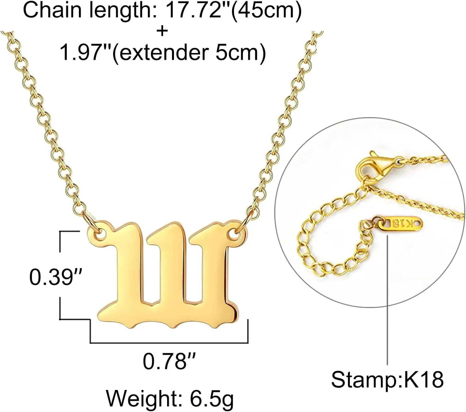 18k Gold Plated Stainless Steel Angel Number Necklaces Gold Necklace for Women