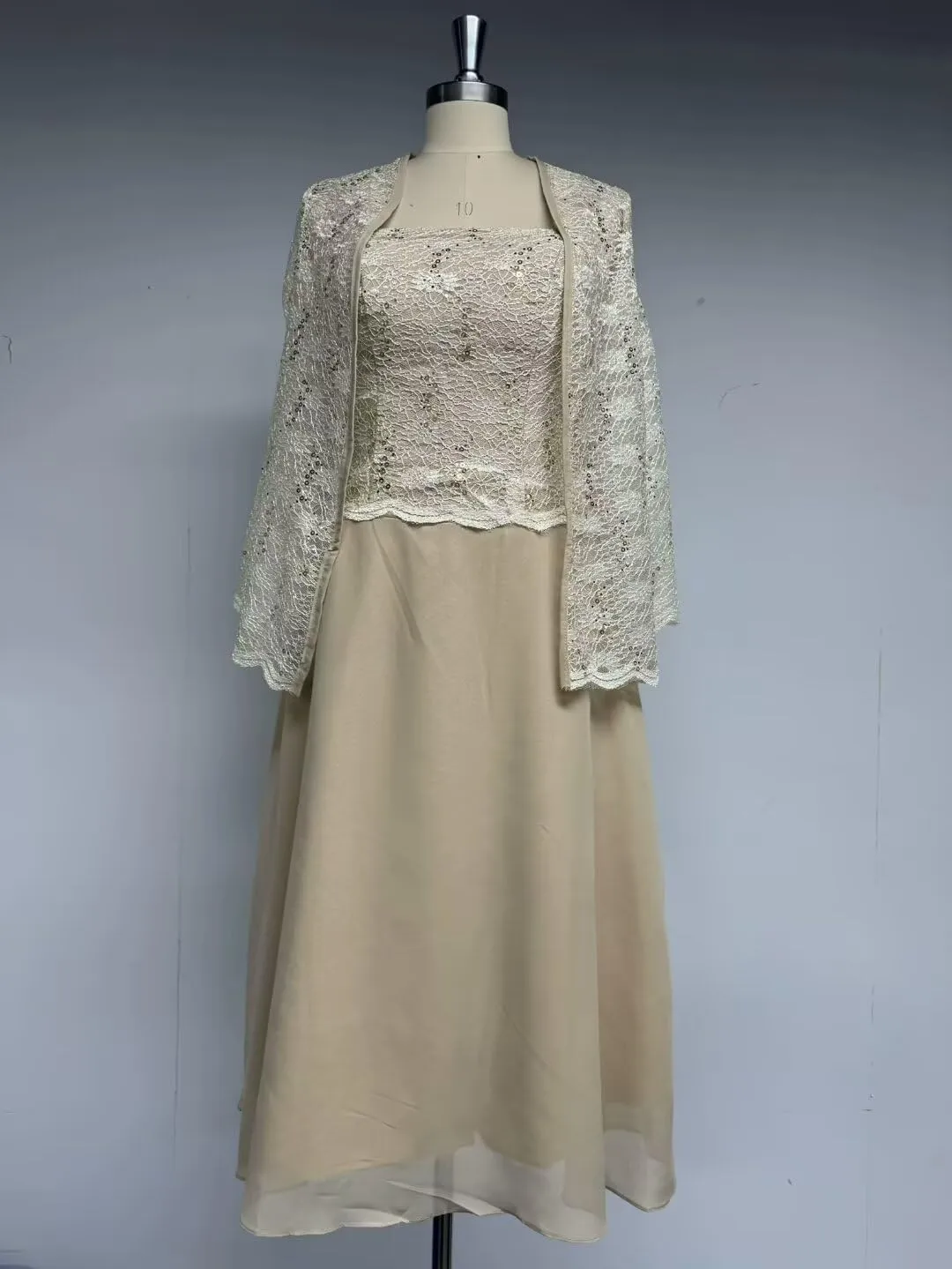 2-Pieces Mother of Bride Dresses with Jacket 2-Pieces Mother of The Groom Dress Tea Length Chiffon Formal Evening Gowns