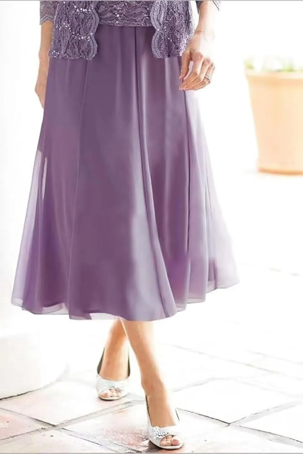 2-Pieces Mother of Bride Dresses with Jacket 2-Pieces Mother of The Groom Dress Tea Length Chiffon Formal Evening Gowns