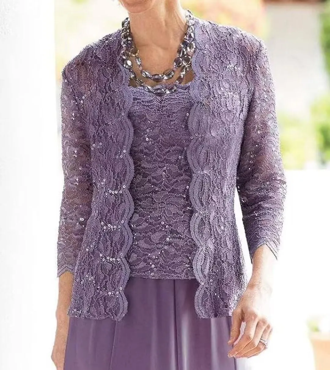 2-Pieces Mother of Bride Dresses with Jacket 2-Pieces Mother of The Groom Dress Tea Length Chiffon Formal Evening Gowns