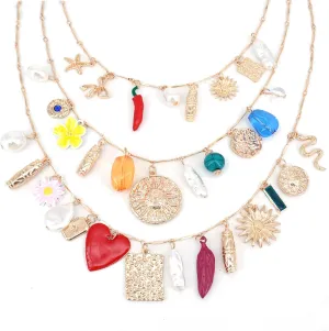 3 Pcs Layered Pendant Necklaces for Women Sea Shell Beach Charm Beaded Choker Necklace for Summer Holiday Party