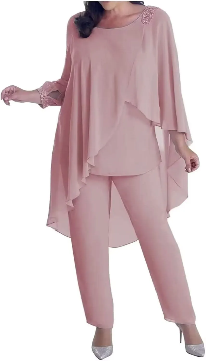 3 Pcs Mother of The Bride Pant Suits for Women Formal Jumpsuit Long Sleeve Wedding Guest Dresses