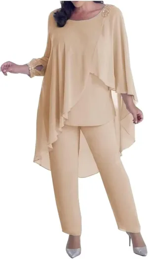 3 Pcs Mother of The Bride Pant Suits for Women Formal Jumpsuit Long Sleeve Wedding Guest Dresses