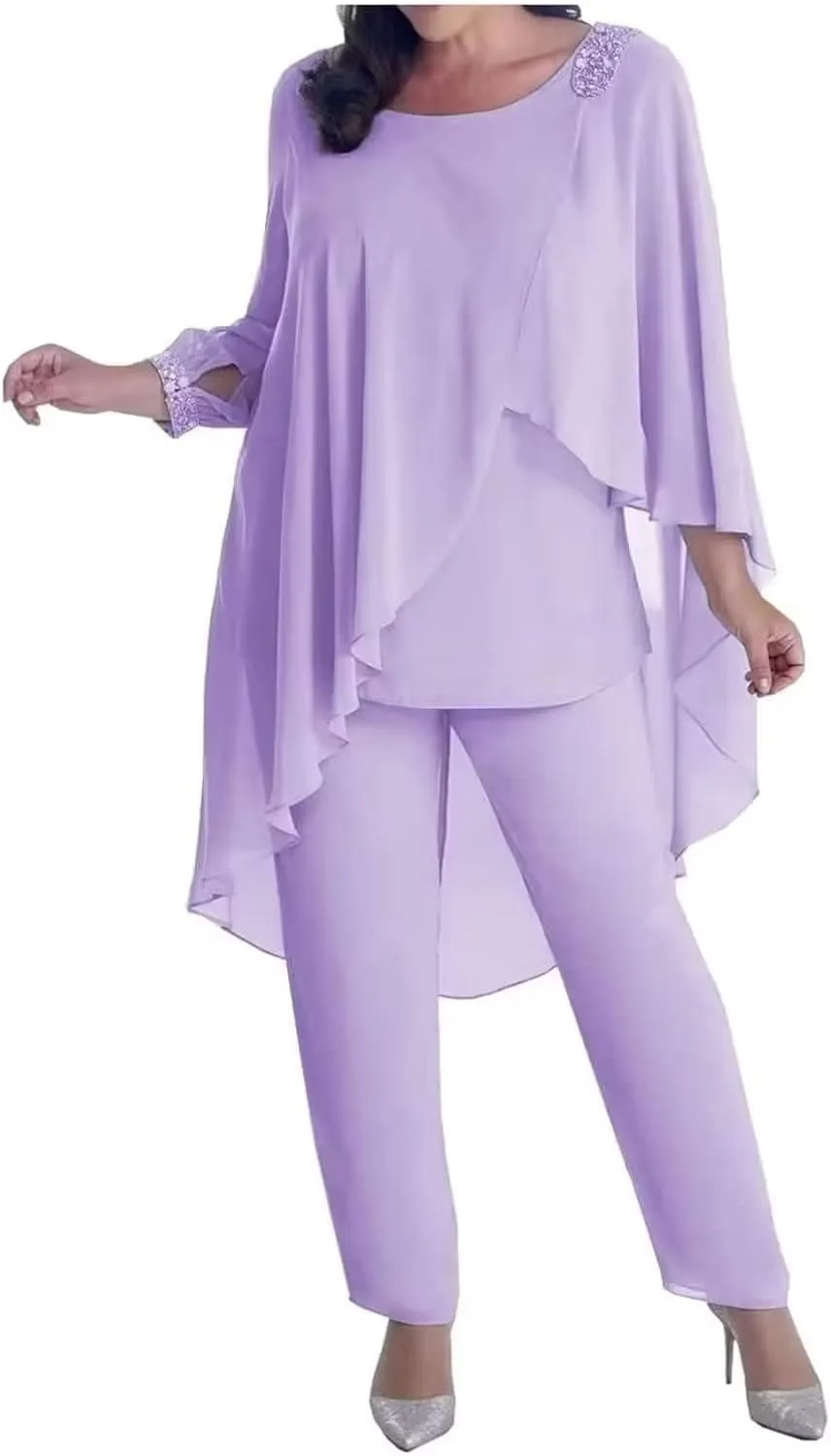 3 Pcs Mother of The Bride Pant Suits for Women Formal Jumpsuit Long Sleeve Wedding Guest Dresses