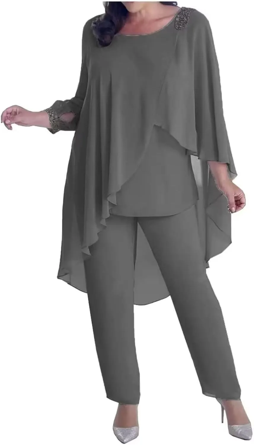 3 Pcs Mother of The Bride Pant Suits for Women Formal Jumpsuit Long Sleeve Wedding Guest Dresses