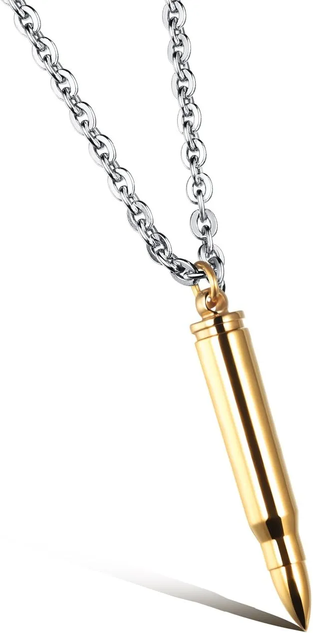 3PCS Personalized Stainless Steel Bullet Urn Necklace Keepsake Memorial Ashes Urn Necklaces for Men