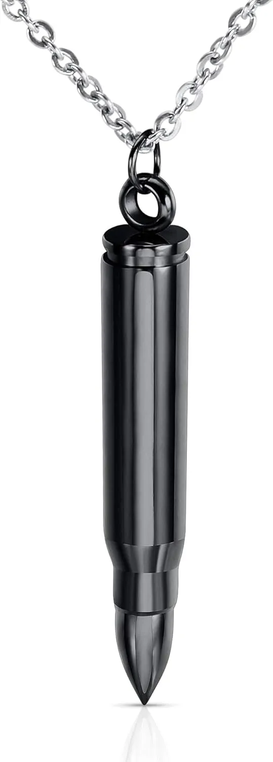 3PCS Personalized Stainless Steel Bullet Urn Necklace Keepsake Memorial Ashes Urn Necklaces for Men