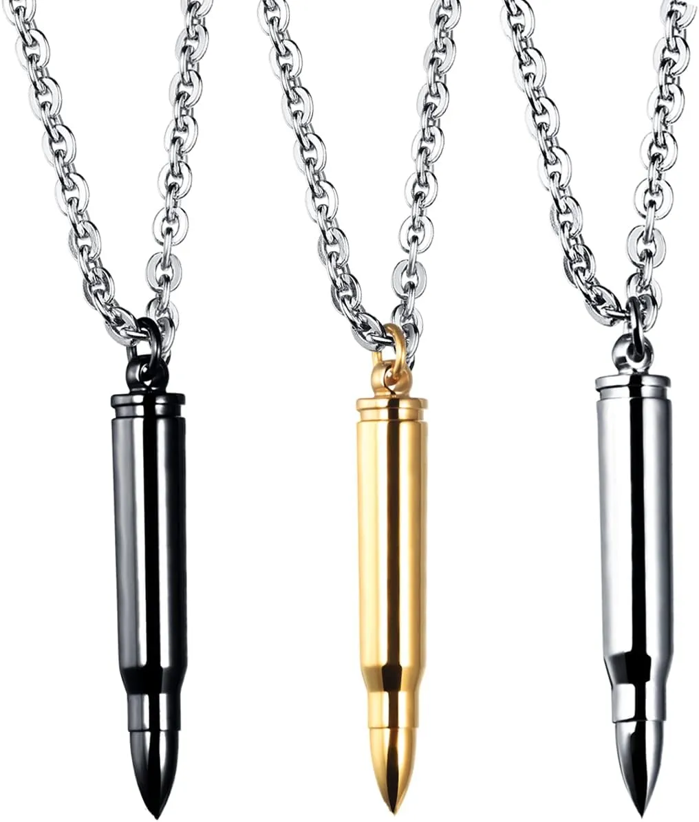 3PCS Personalized Stainless Steel Bullet Urn Necklace Keepsake Memorial Ashes Urn Necklaces for Men