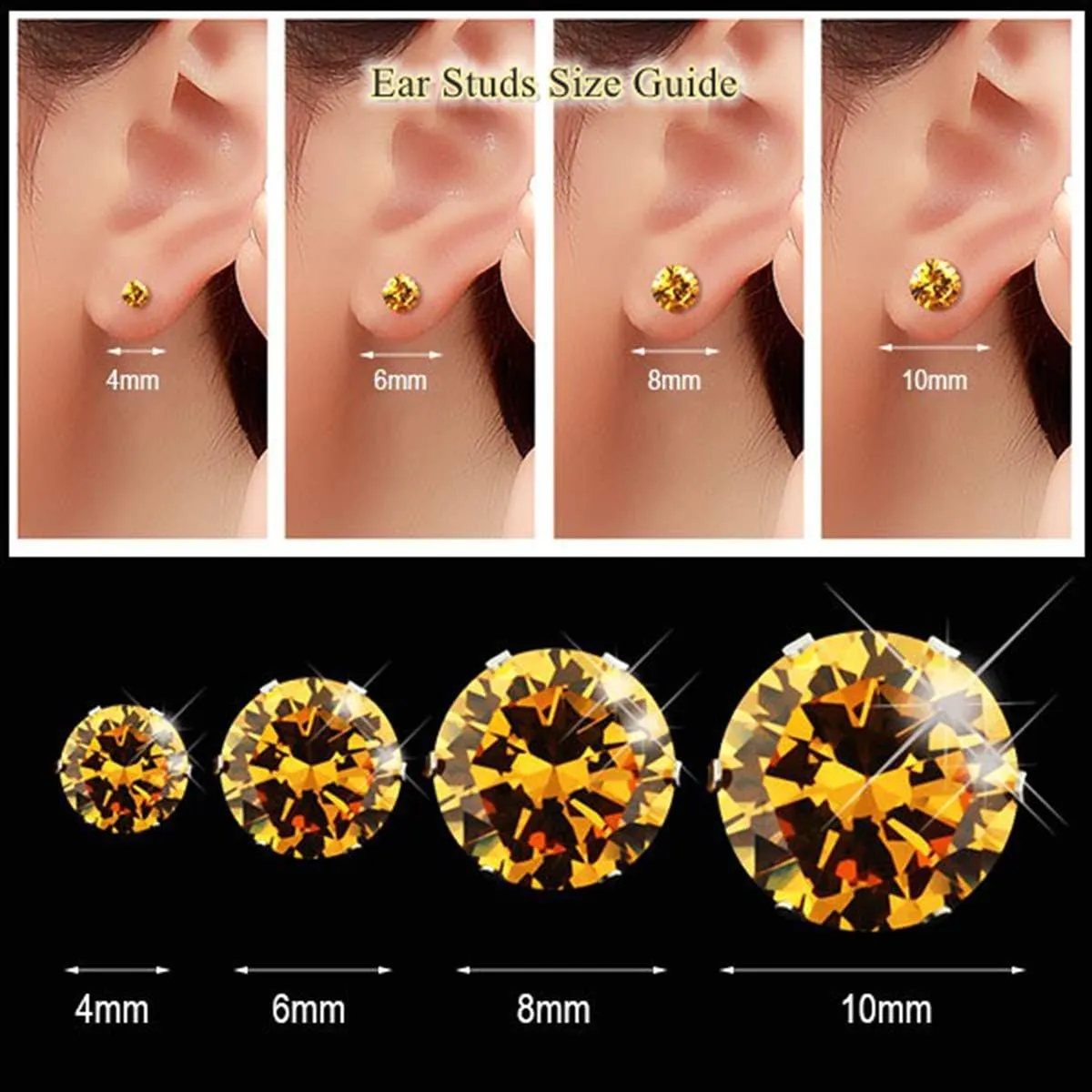 4ct CZ Stud Earrings Brilliant Cut Cubic Zirconia birth stone men women 14K gold plated