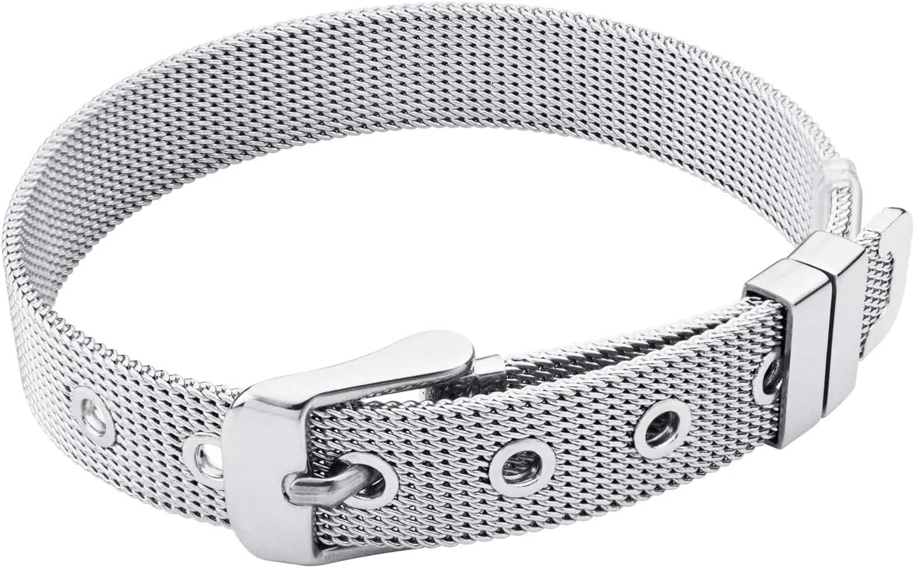 555Jewelry Stainless Steel Adjustable Belt Buckle Mesh Bangle Bracelet for Women