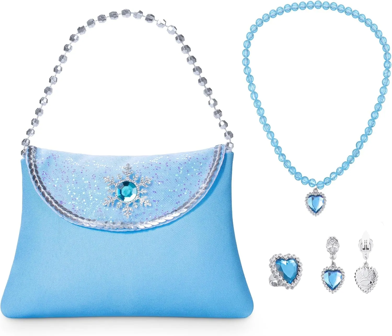 5PCS Princess Costume Accessories Set - with Princess Dress Up Handbag, Necklaces, Rings, Earrings