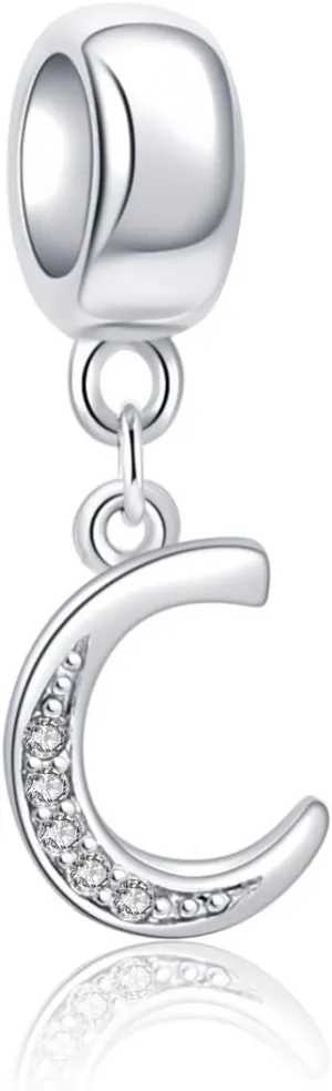925 Sterling Silver Charms Alphabet Beads fit Pandora Charm Bracelets A-Z Letter Initial Spacer Dangle Clear CZ Stone Authentic for Snake Chain Bracelets