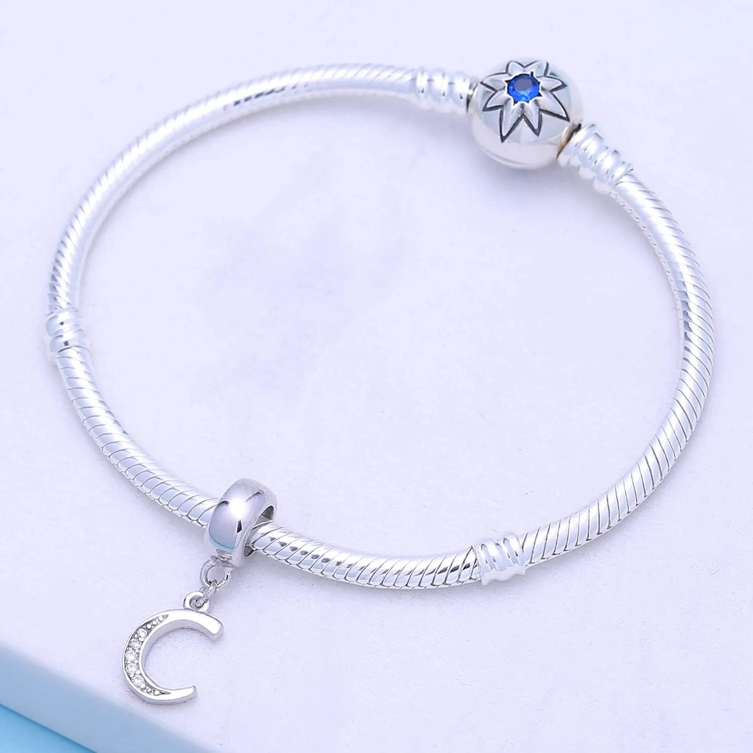 925 Sterling Silver Charms Alphabet Beads fit Pandora Charm Bracelets A-Z Letter Initial Spacer Dangle Clear CZ Stone Authentic for Snake Chain Bracelets