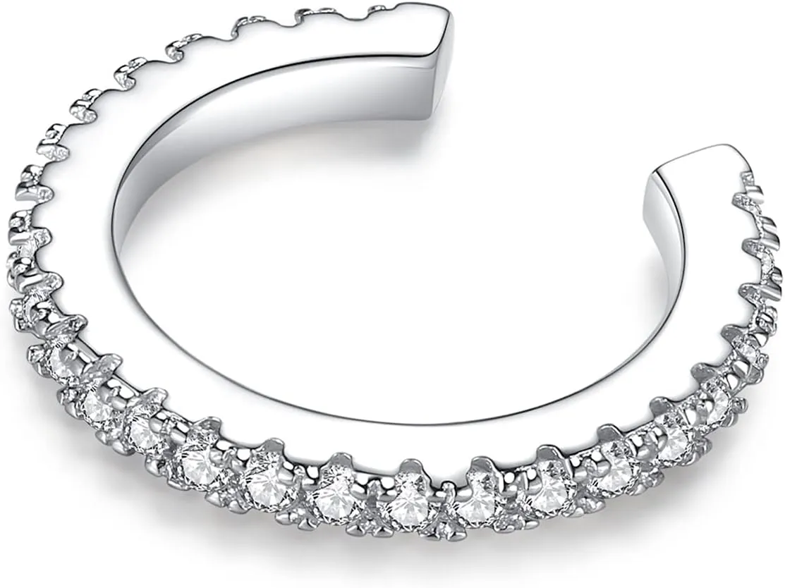 925 Sterling Silver Round Brilliant Cut Cubic Zirconia Ear Cuff, Hypoallergenic Jewelry for Women