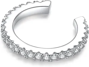 925 Sterling Silver Round Brilliant Cut Cubic Zirconia Ear Cuff, Hypoallergenic Jewelry for Women