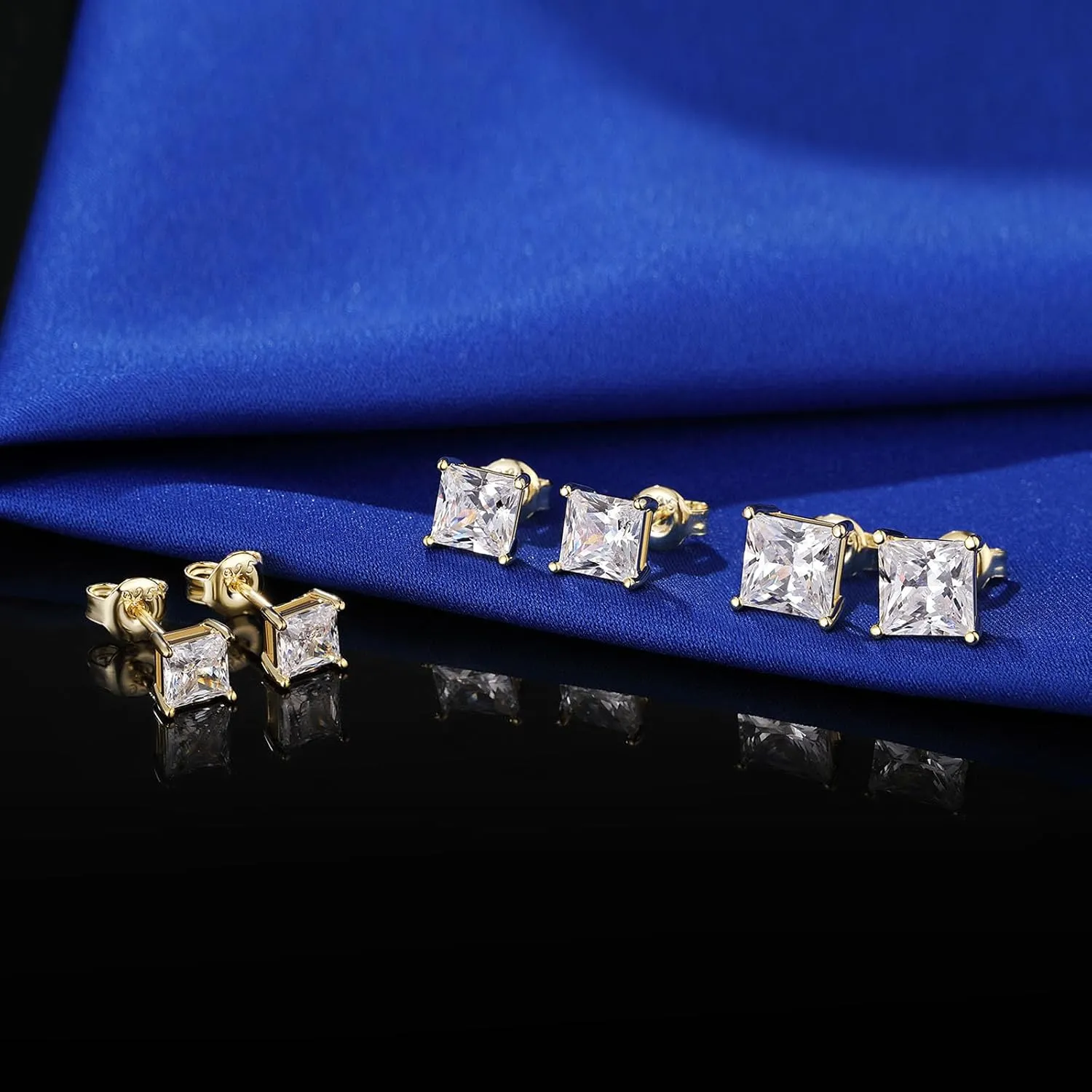 925 Sterling Silver Stud Earrings For Women Men Brilliant Round Cut & Princess Cut 5A Cubic Zirconia Stud Earrings, Hypoallergenic Comfort Silver Pin Stud Earrings Nickel Free Fine Jewelry (Gift Box)