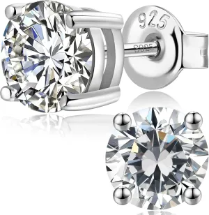 925 Sterling Silver Stud Earrings For Women Men Brilliant Round Cut & Princess Cut 5A Cubic Zirconia Stud Earrings, Hypoallergenic Comfort Silver Pin Stud Earrings Nickel Free Fine Jewelry (Gift Box)