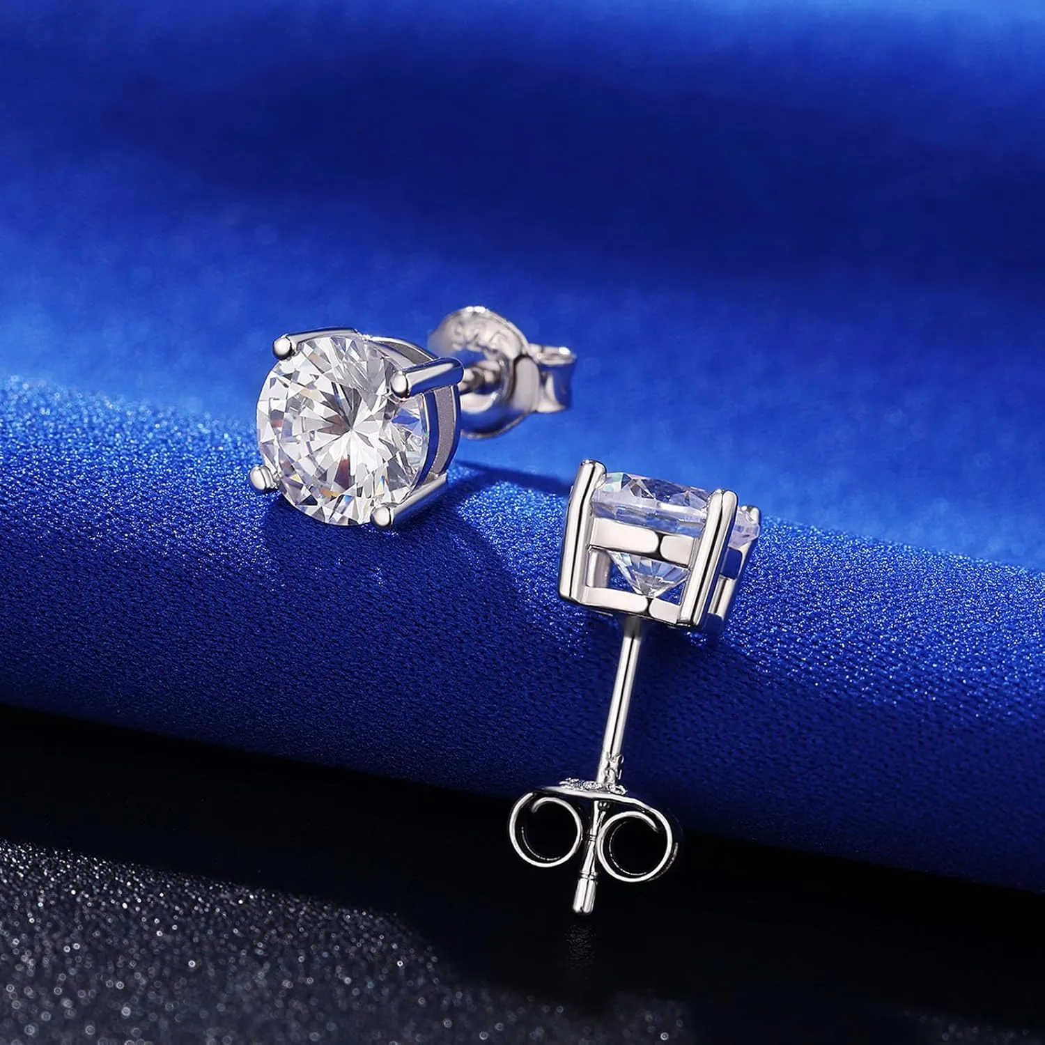 925 Sterling Silver Stud Earrings For Women Men Brilliant Round Cut & Princess Cut 5A Cubic Zirconia Stud Earrings, Hypoallergenic Comfort Silver Pin Stud Earrings Nickel Free Fine Jewelry (Gift Box)