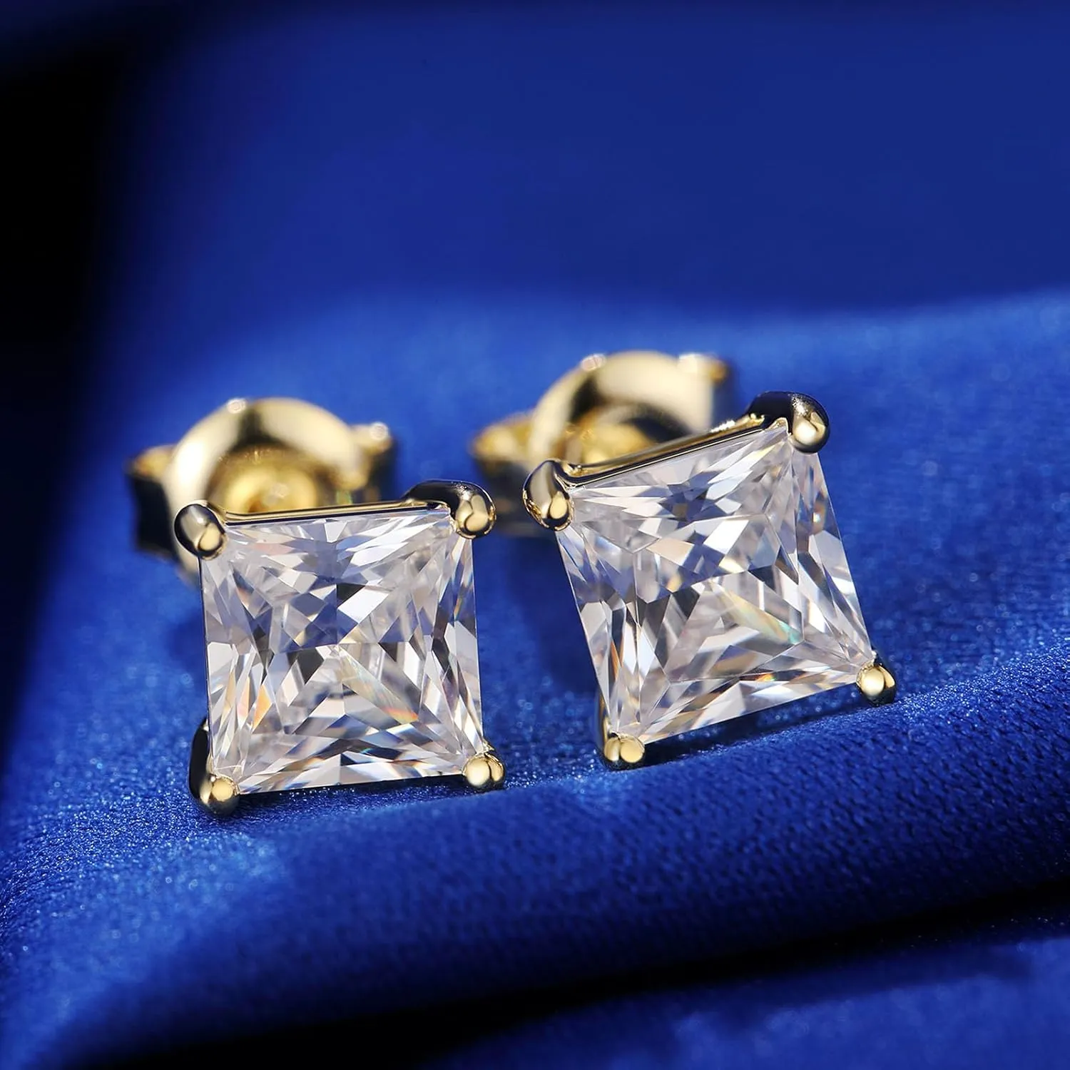 925 Sterling Silver Stud Earrings For Women Men Brilliant Round Cut & Princess Cut 5A Cubic Zirconia Stud Earrings, Hypoallergenic Comfort Silver Pin Stud Earrings Nickel Free Fine Jewelry (Gift Box)