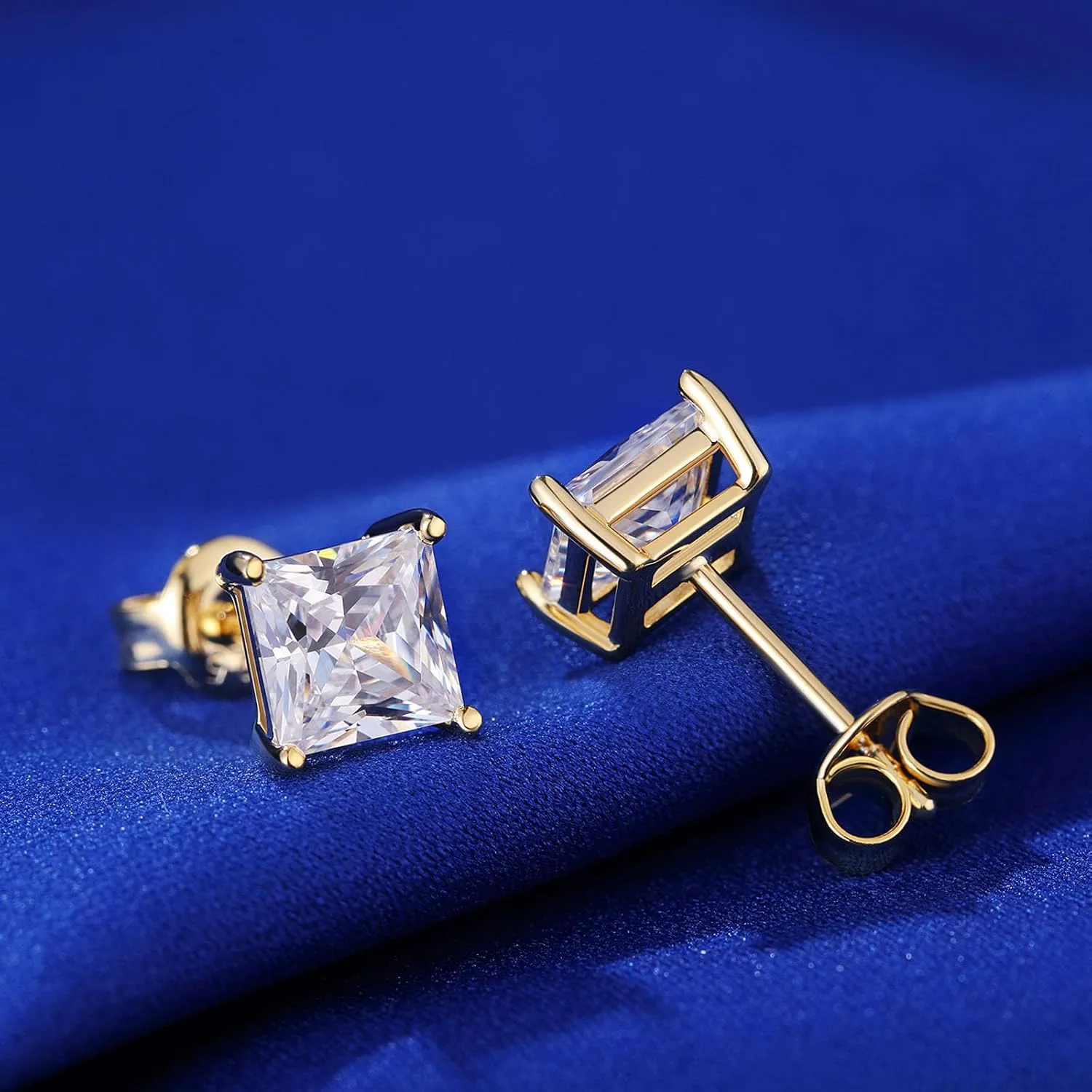 925 Sterling Silver Stud Earrings For Women Men Brilliant Round Cut & Princess Cut 5A Cubic Zirconia Stud Earrings, Hypoallergenic Comfort Silver Pin Stud Earrings Nickel Free Fine Jewelry (Gift Box)