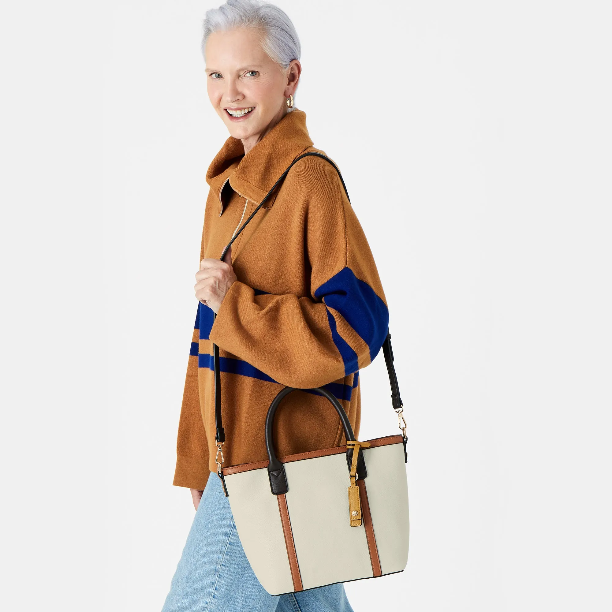 Accessorize London women's Faux Leather Chloe Cream Handheld Bag